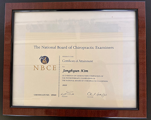 Chiropractic Mt Prospect IL National Board Of Chiropractic Examiners Certificate